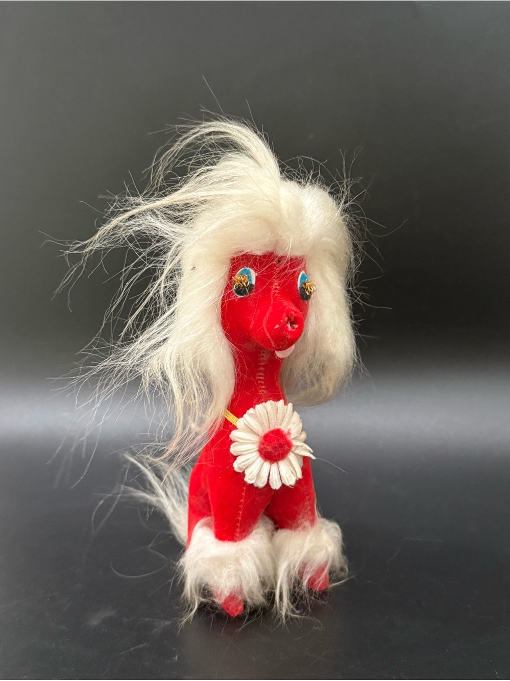 Vintage 1960s Kitschy Stuffed Red Poodle “Mop Top” Dog Sawdust Filled Doll Japan